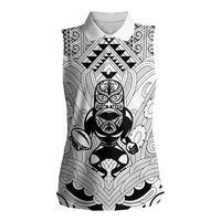 2026 Autumn Rugby Nations New Zealand Custom Women Sleeveless Polo Shirt White Kowhaiwhai Maori Tribal Taniko Motif LT9 Female White - Polynesian Pride