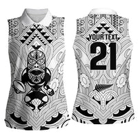 2026 Autumn Rugby Nations New Zealand Custom Women Sleeveless Polo Shirt White Kowhaiwhai Maori Tribal Taniko Motif LT9 - Polynesian Pride