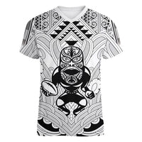 2026 Autumn Rugby Nations New Zealand Custom Women V-Neck T-Shirt White Kowhaiwhai Maori Tribal Taniko Motif LT9 Female White - Polynesian Pride