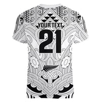 2026 Autumn Rugby Nations New Zealand Custom Women V-Neck T-Shirt White Kowhaiwhai Maori Tribal Taniko Motif LT9 - Polynesian Pride