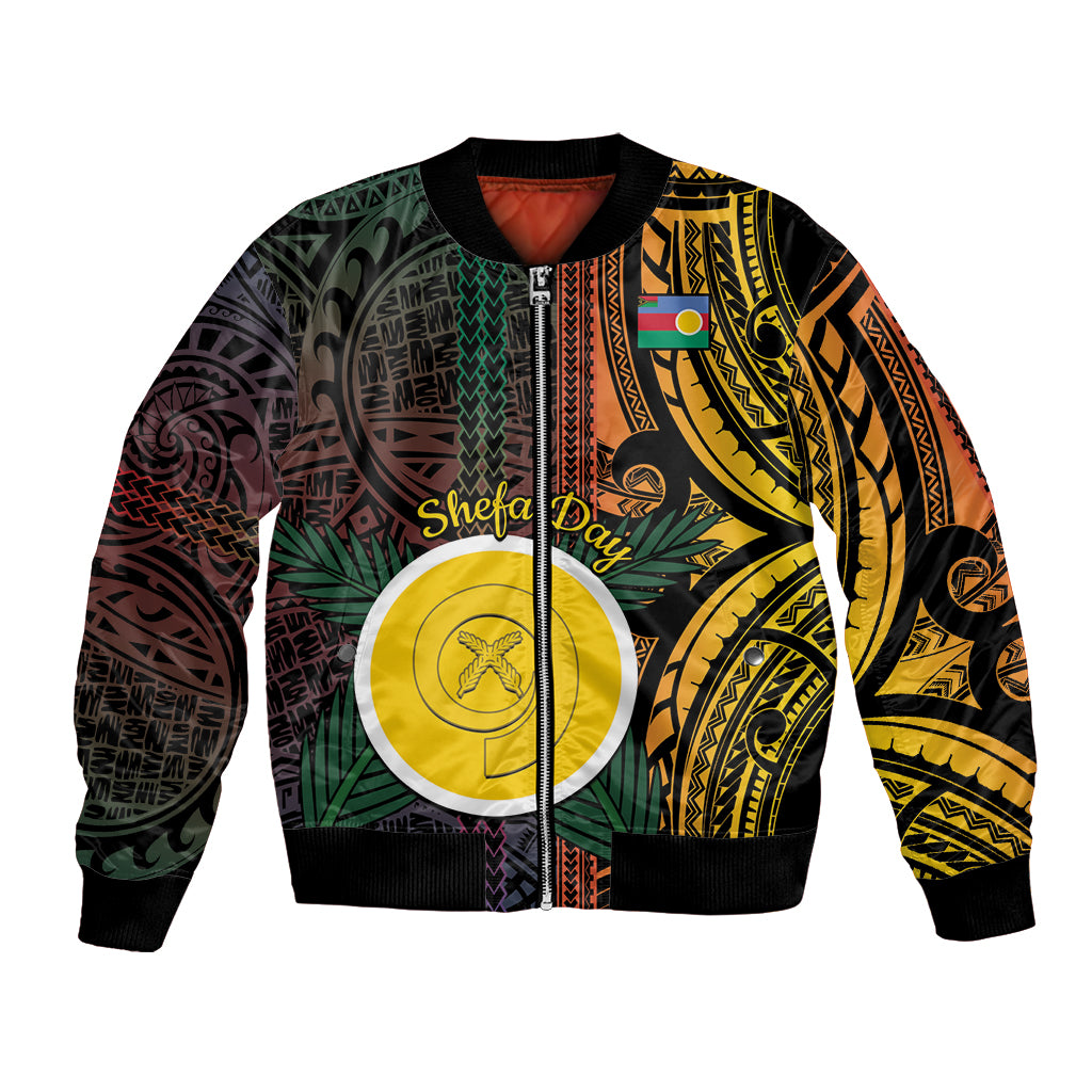 Personalised Shefa Day Bomber Jacket Happy June 18 Vanuatu Province LT14 Unisex Black - Polynesian Pride