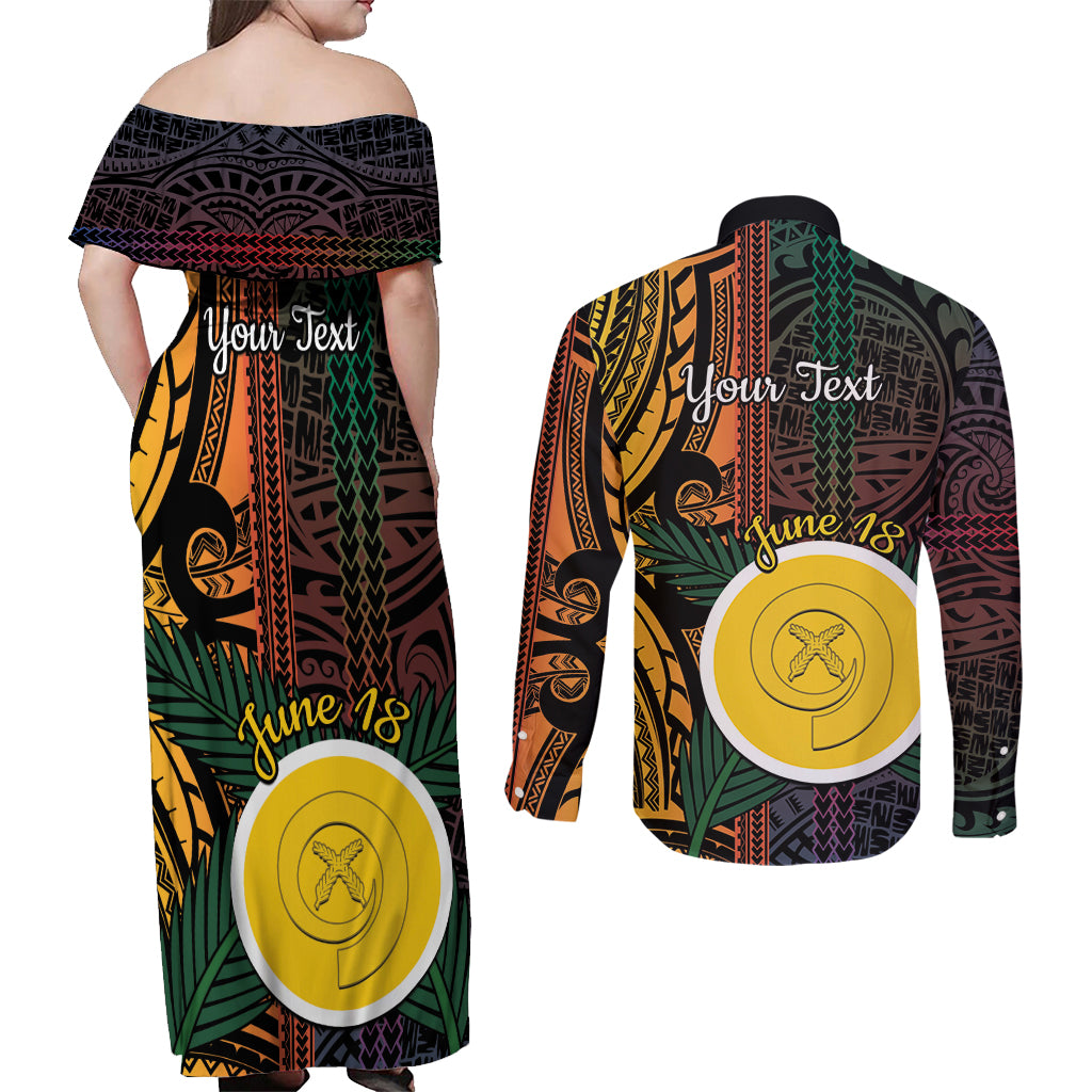 Personalised Shefa Day Couples Matching Off Shoulder Maxi Dress and Long Sleeve Button Shirt Happy June 18 Vanuatu Province LT14 - Polynesian Pride