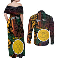 Personalised Shefa Day Couples Matching Off Shoulder Maxi Dress and Long Sleeve Button Shirt Happy June 18 Vanuatu Province LT14 - Polynesian Pride