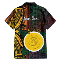 Personalised Shefa Day Family Matching Off Shoulder Short Dress and Hawaiian Shirt Happy June 18 Vanuatu Province