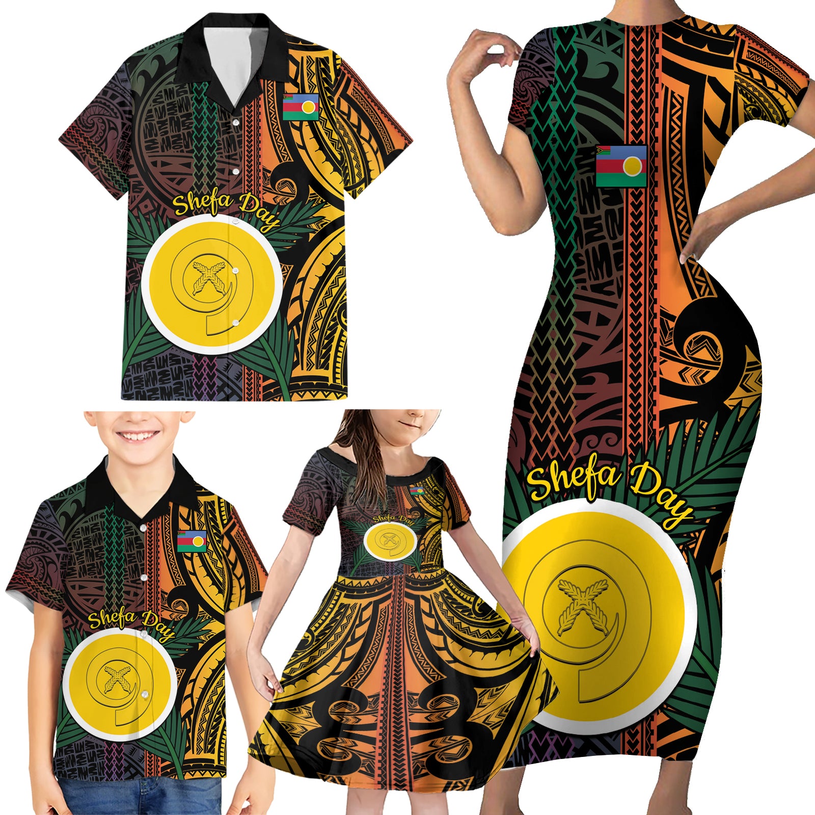 Personalised Shefa Day Family Matching Short Sleeve Bodycon Dress and Hawaiian Shirt Happy June 18 Vanuatu Province LT14 - Polynesian Pride