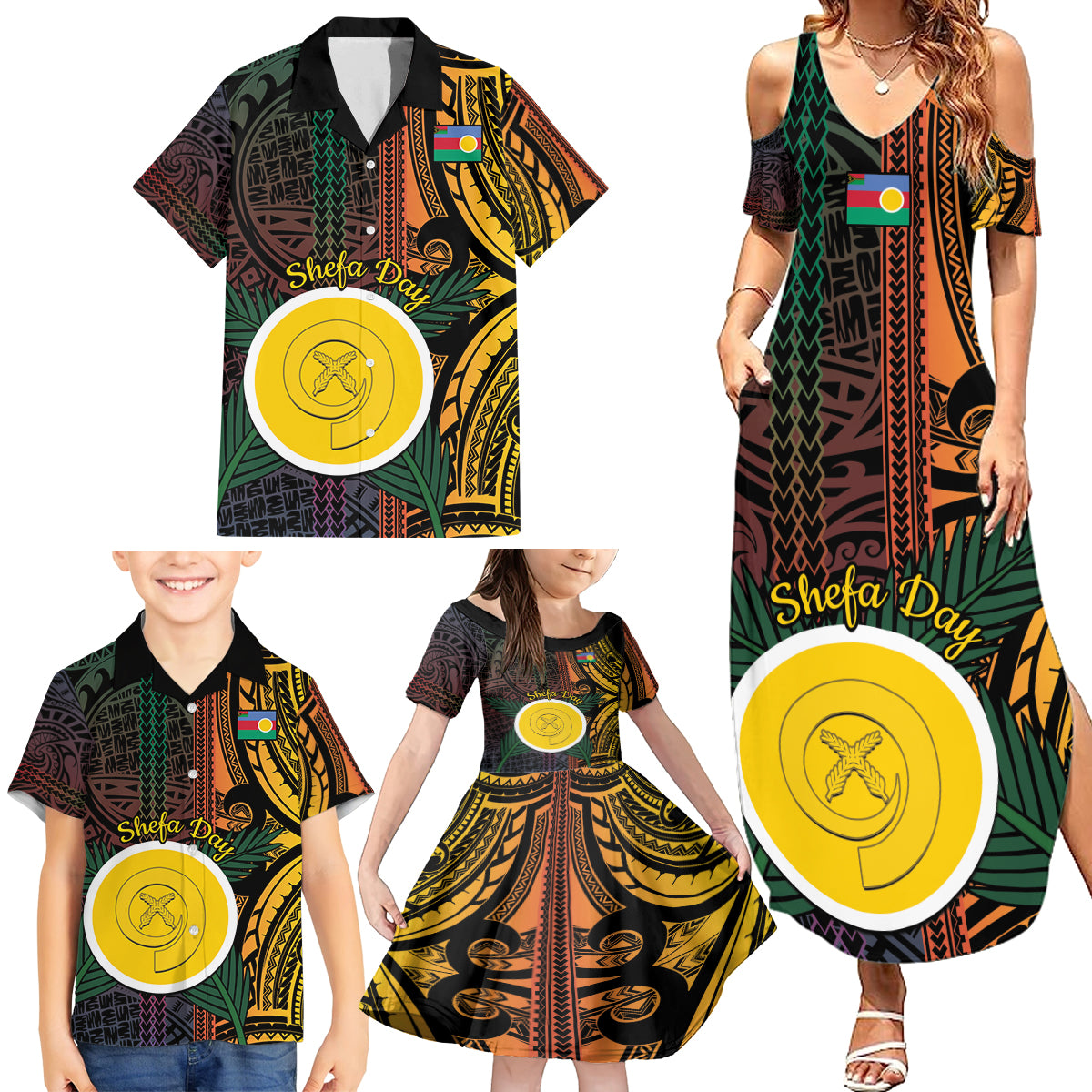 Personalised Shefa Day Family Matching Summer Maxi Dress and Hawaiian Shirt Happy June 18 Vanuatu Province