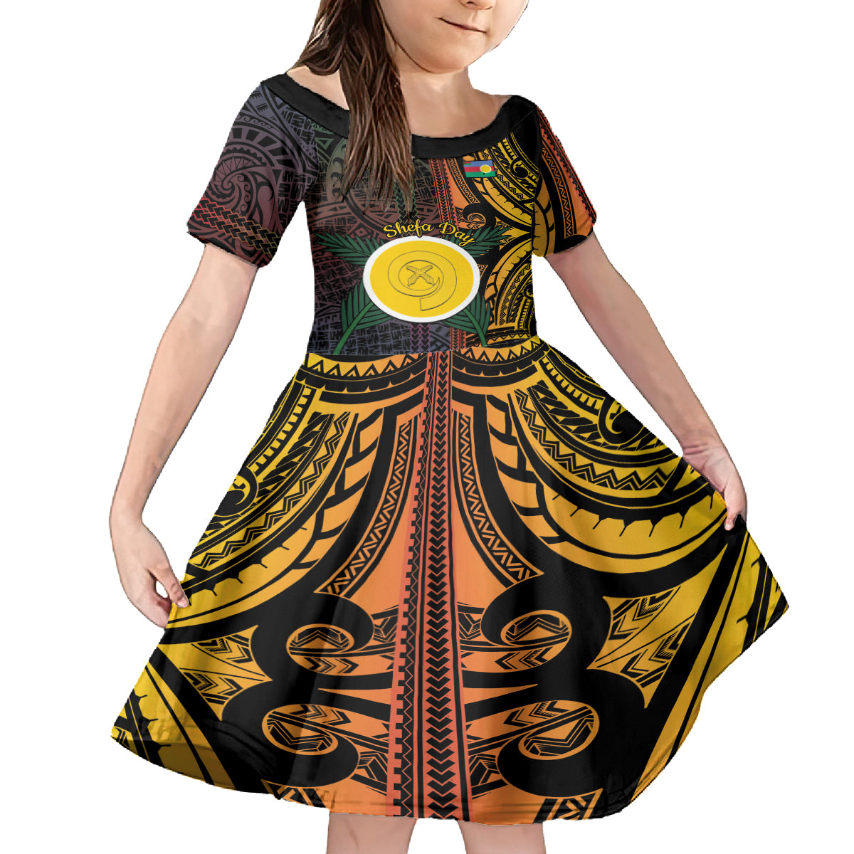 Personalised Shefa Day Family Matching Tank Maxi Dress and Hawaiian Shirt Happy June 18 Vanuatu Province LT14 Daughter's Dress Black - Polynesian Pride