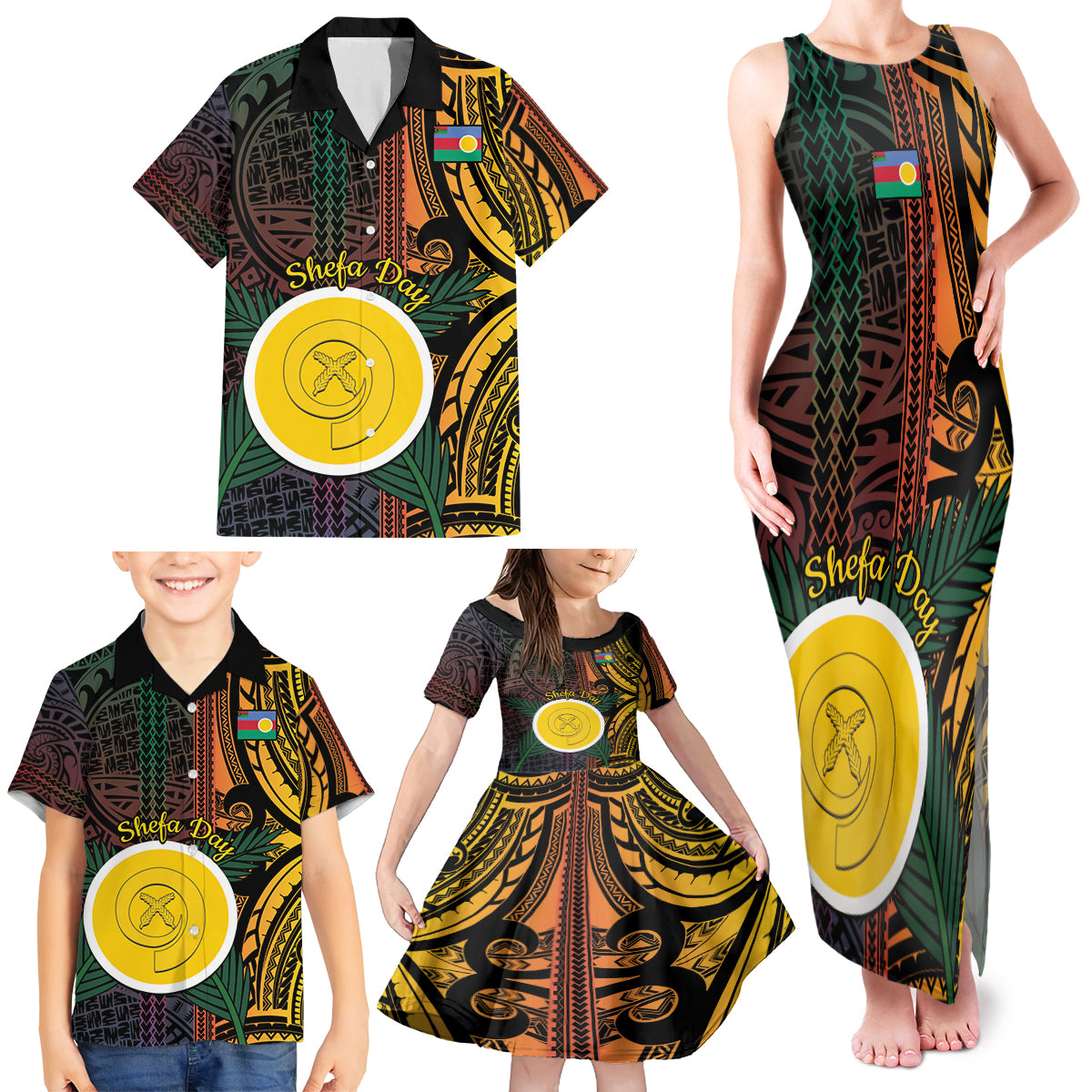 Personalised Shefa Day Family Matching Tank Maxi Dress and Hawaiian Shirt Happy June 18 Vanuatu Province LT14 - Polynesian Pride