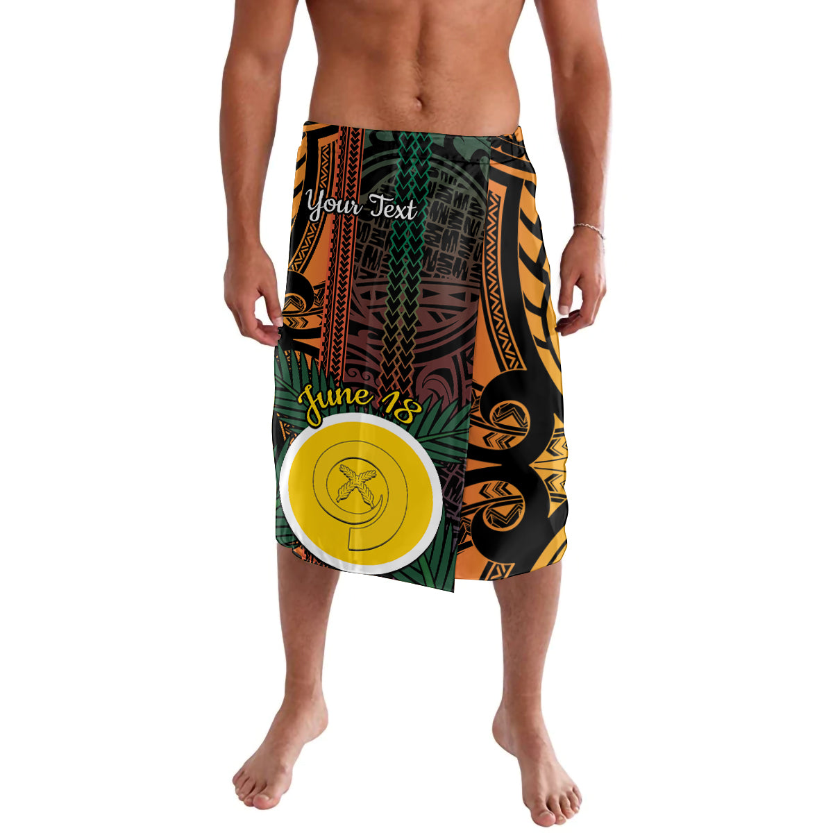 Personalised Shefa Day Lavalava Happy June 18 Vanuatu Province LT14 Black - Polynesian Pride
