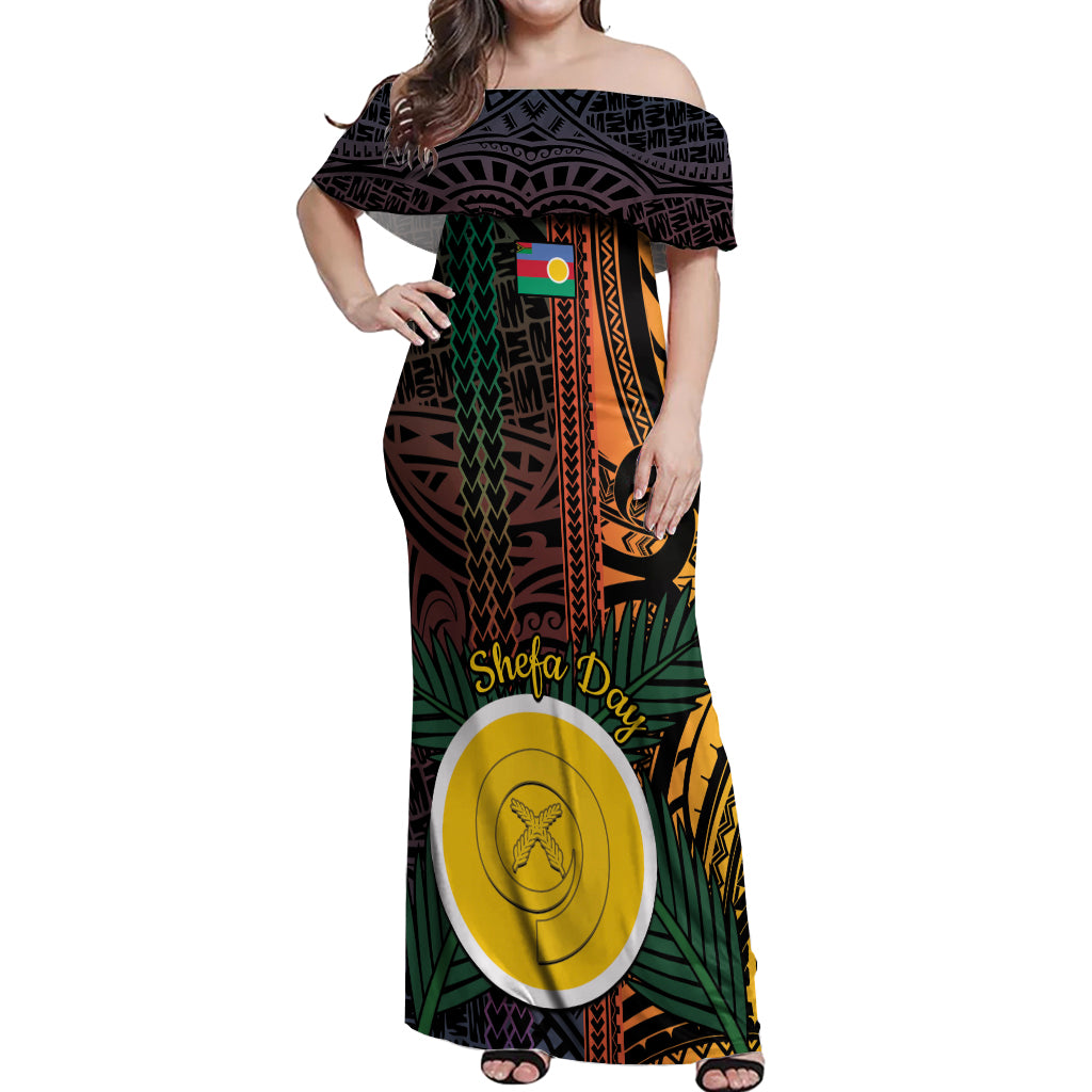 Personalised Shefa Day Off Shoulder Maxi Dress Happy June 18 Vanuatu Province LT14 Women Black - Polynesian Pride