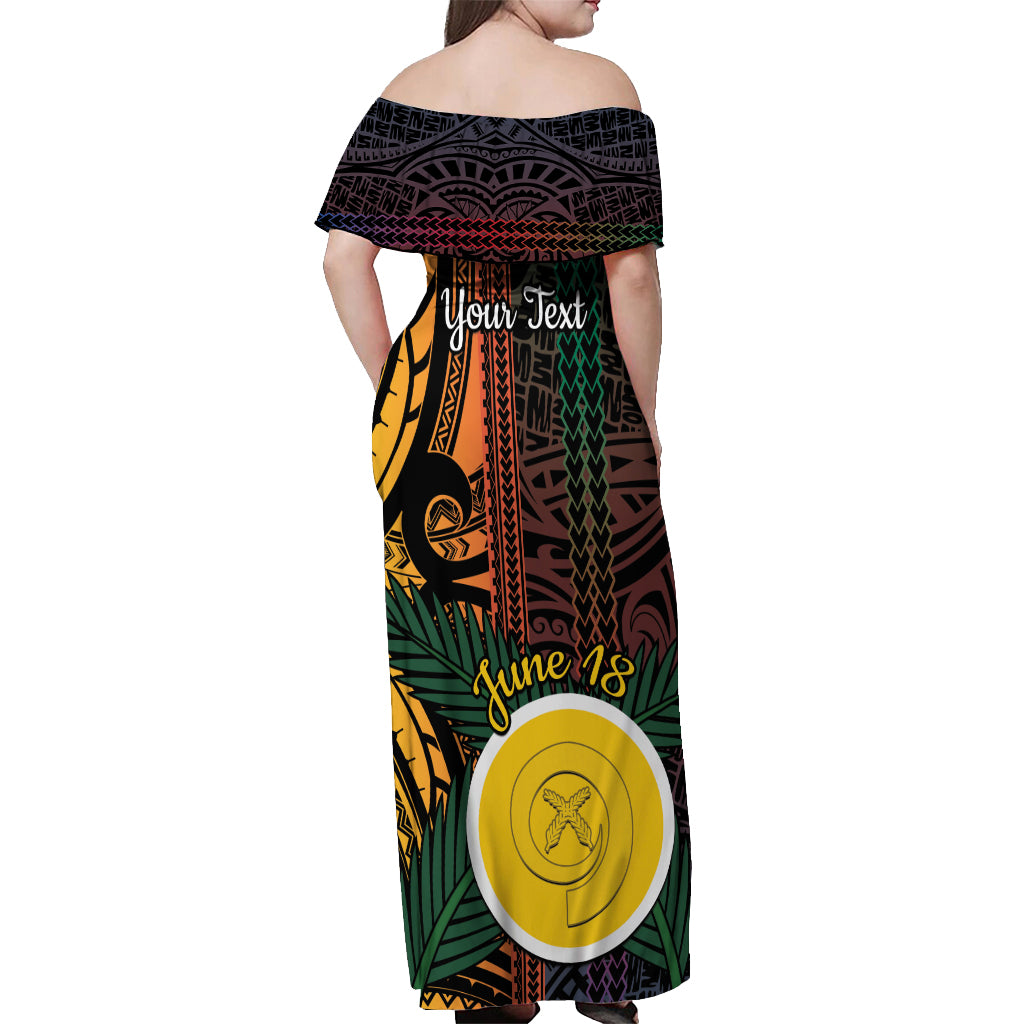 Personalised Shefa Day Off Shoulder Maxi Dress Happy June 18 Vanuatu Province LT14 - Polynesian Pride