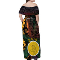 Personalised Shefa Day Off Shoulder Maxi Dress Happy June 18 Vanuatu Province LT14 - Polynesian Pride