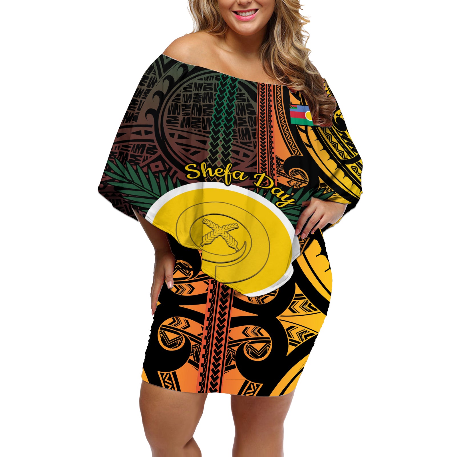 Personalised Shefa Day Off Shoulder Short Dress Happy June 18 Vanuatu Province