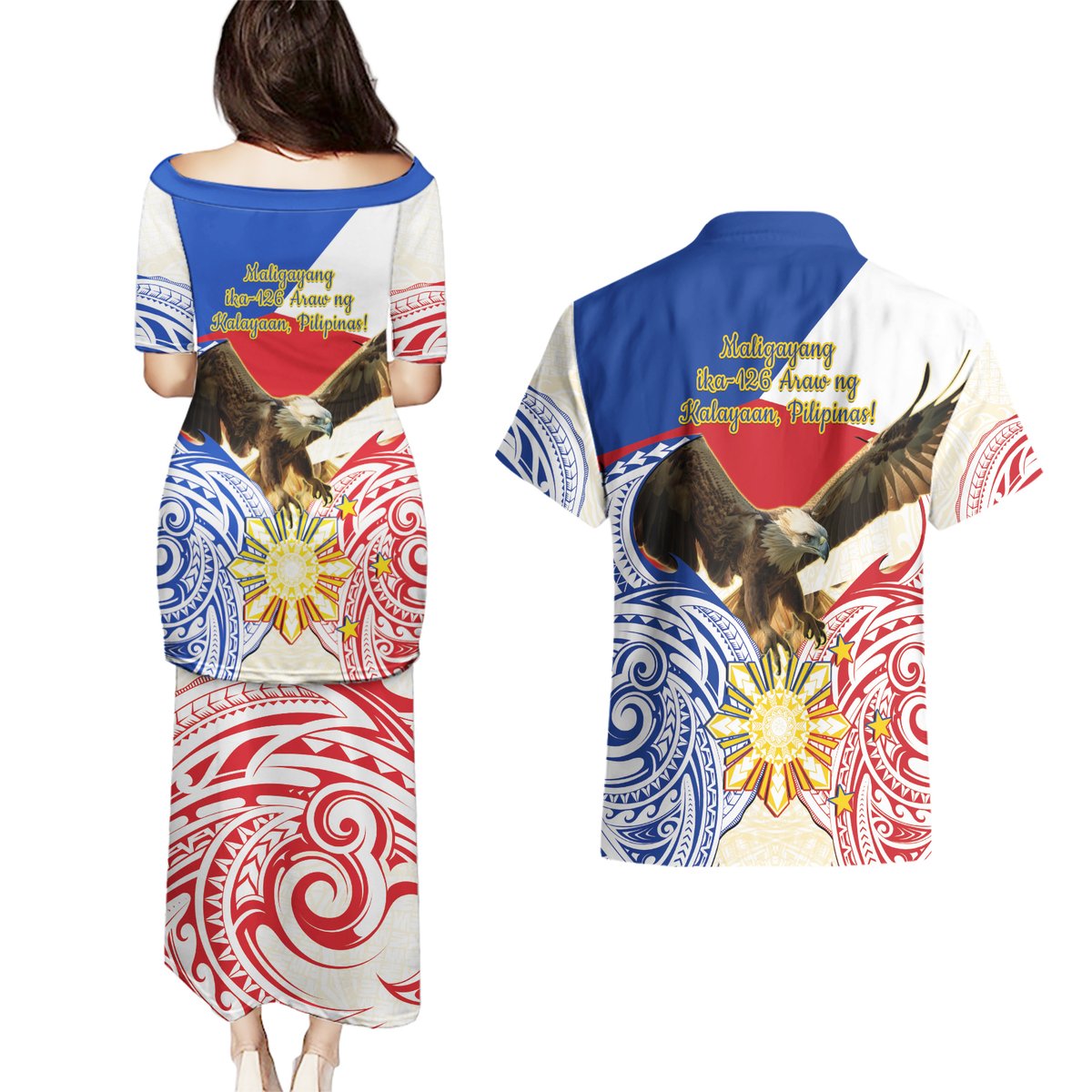 Philippines Independence Day Couples Matching Puletasi and Hawaiian Shirt Pilipinas Eagle 126th Anniversary LT14 - Polynesian Pride