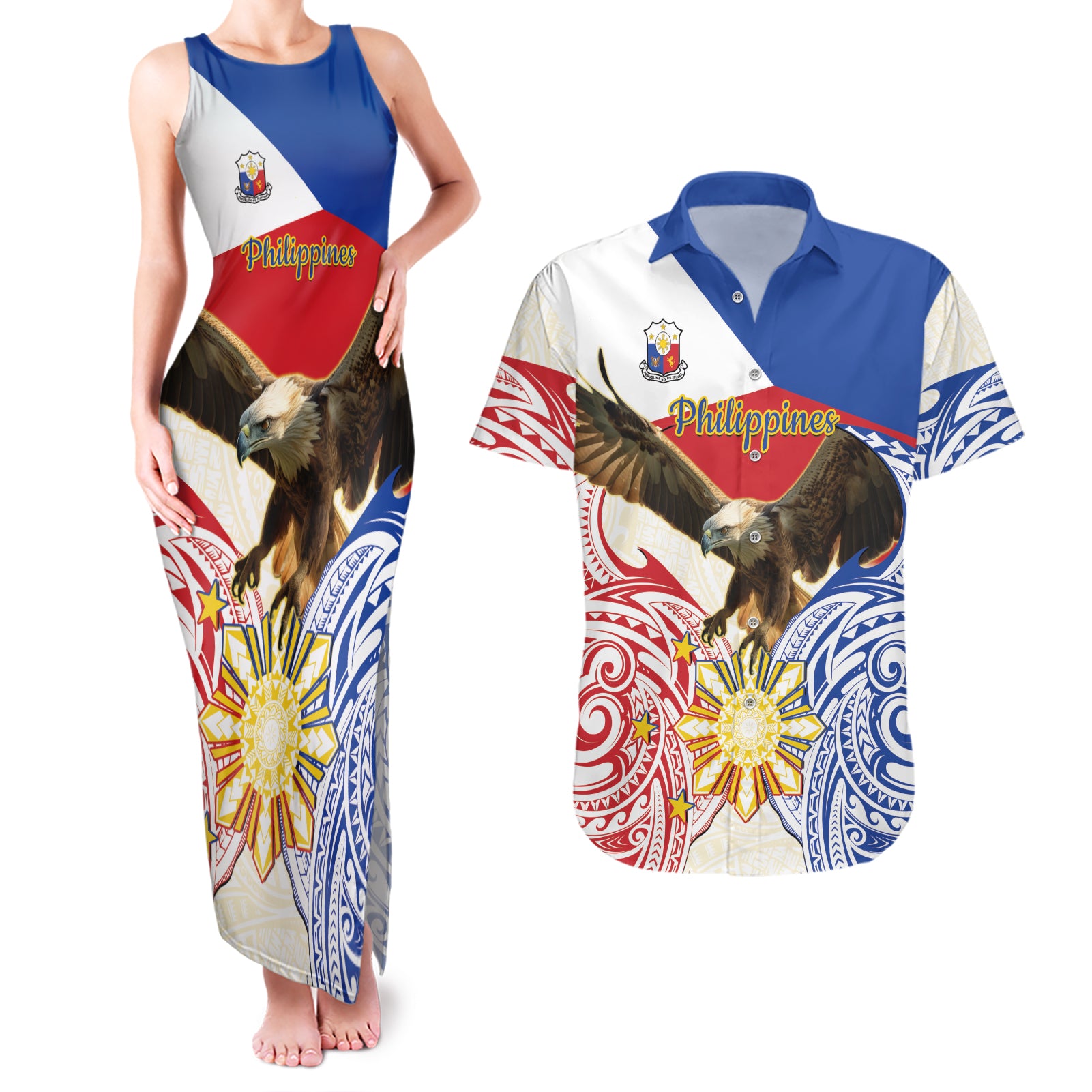 Philippines Independence Day Couples Matching Tank Maxi Dress and Hawaiian Shirt Pilipinas Eagle 126th Anniversary