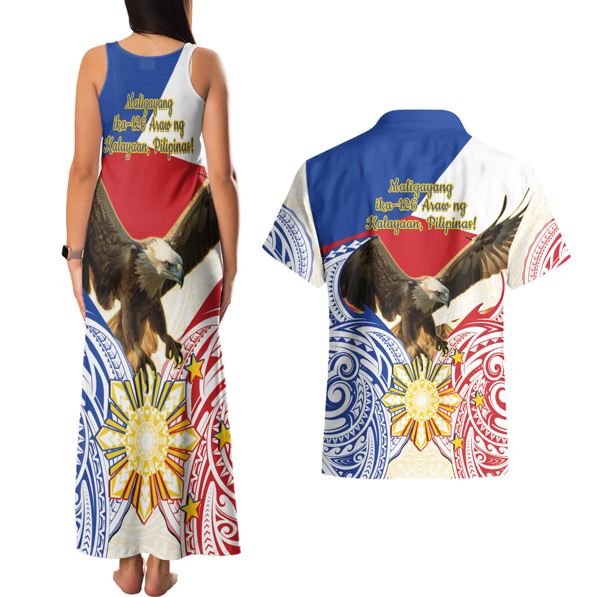 Philippines Independence Day Couples Matching Tank Maxi Dress and Hawaiian Shirt Pilipinas Eagle 126th Anniversary