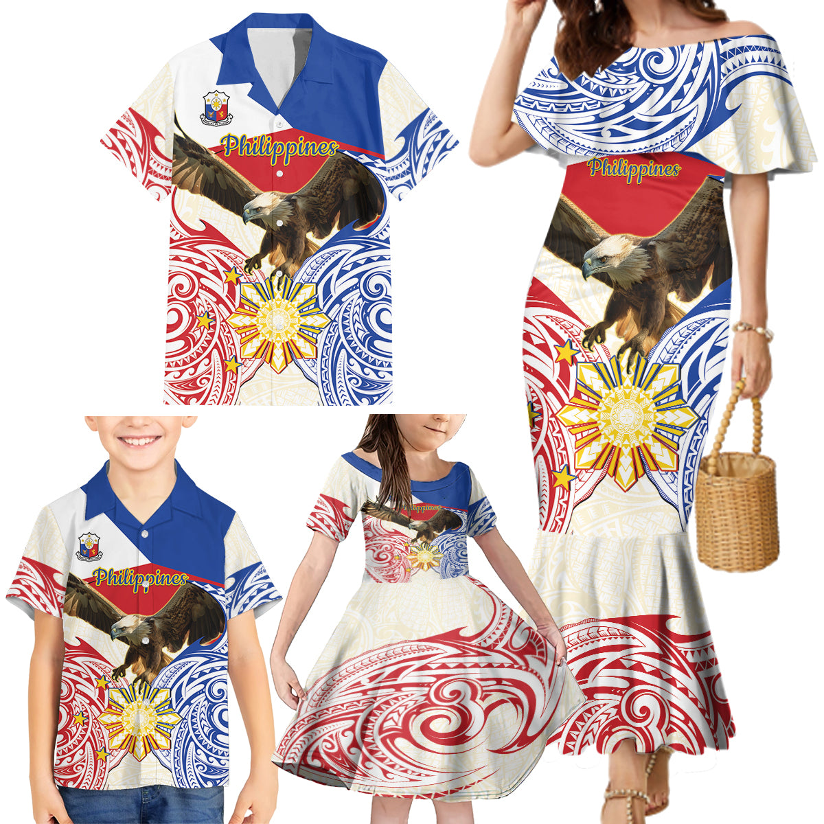 Philippines Independence Day Family Matching Mermaid Dress and Hawaiian Shirt Pilipinas Eagle 126th Anniversary