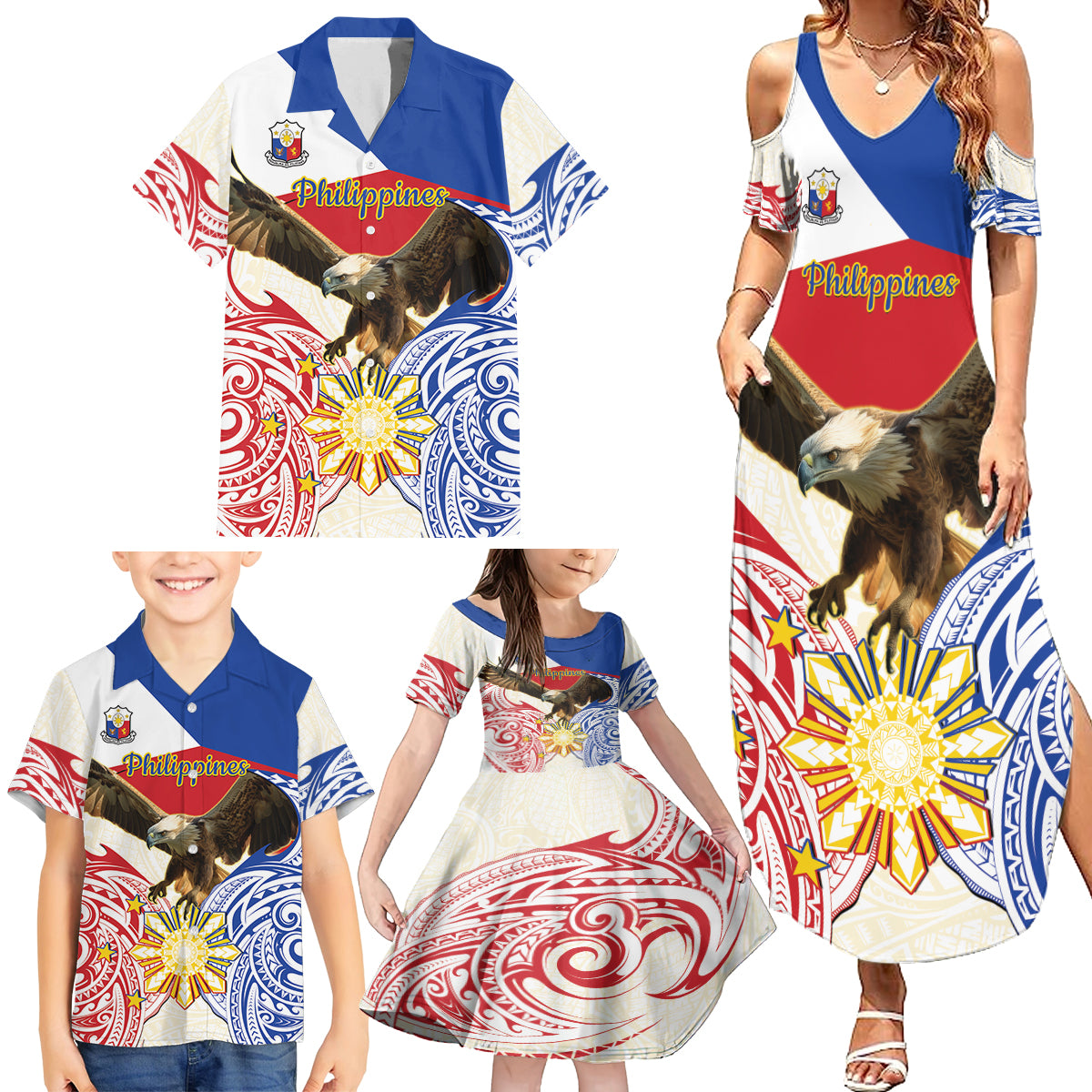 Philippines Independence Day Family Matching Summer Maxi Dress and Hawaiian Shirt Pilipinas Eagle 126th Anniversary