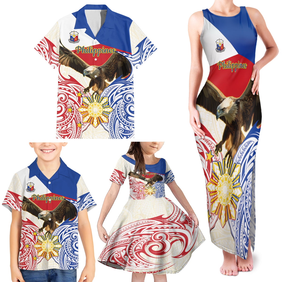 Philippines Independence Day Family Matching Tank Maxi Dress and Hawaiian Shirt Pilipinas Eagle 126th Anniversary