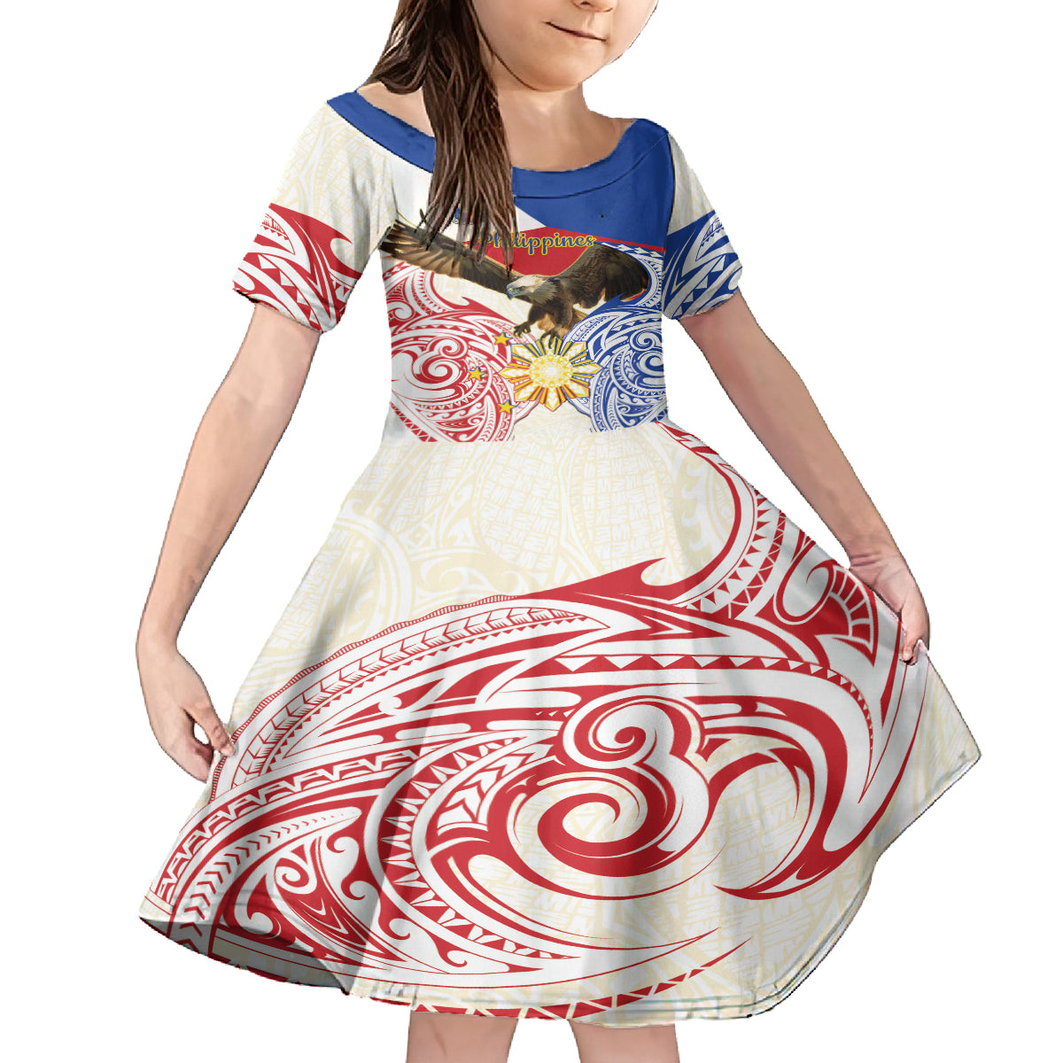 Philippines Independence Day Kid Short Sleeve Dress Pilipinas Eagle 126th Anniversary LT14 KID Blue - Polynesian Pride