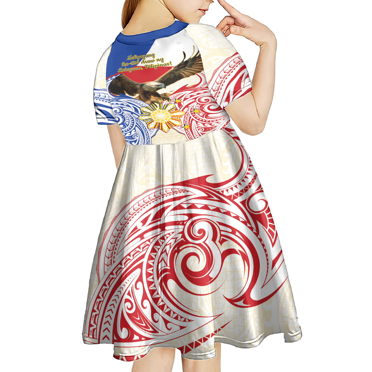 Philippines Independence Day Kid Short Sleeve Dress Pilipinas Eagle 126th Anniversary LT14 - Polynesian Pride