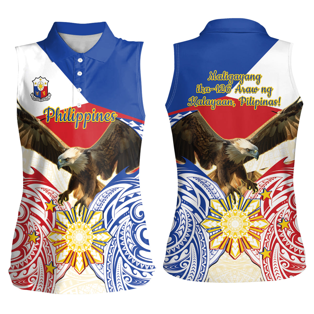 Philippines Independence Day Women Sleeveless Polo Shirt Pilipinas Eagle 126th Anniversary