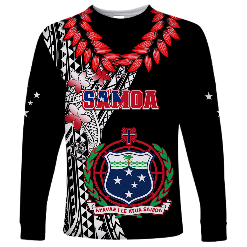 Personalised Samoa Long Sleeve Shirt Ula Fala Mix Samoan Tribal Black Version LT14 Unisex Black - Polynesian Pride