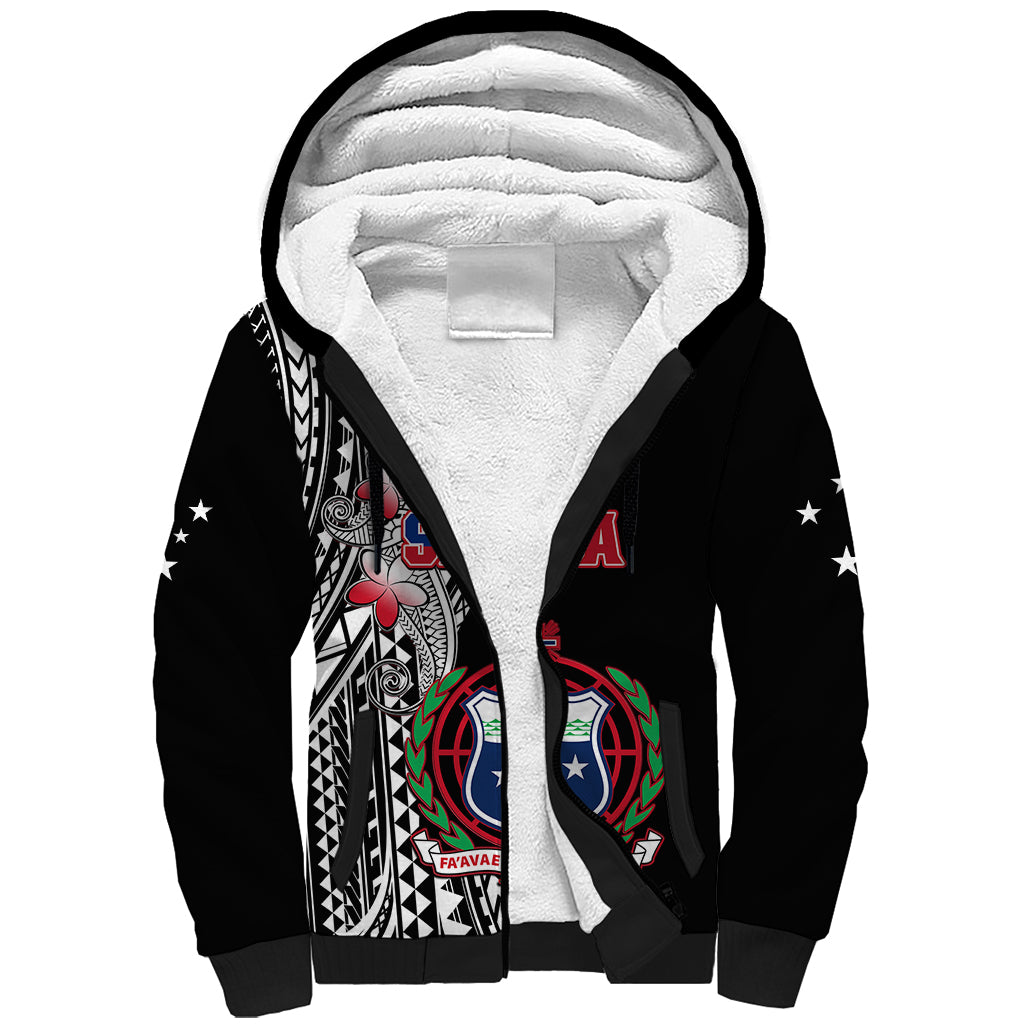 Personalised Samoa Sherpa Hoodie Ula Fala Mix Samoan Tribal Black Version LT14 Unisex Black - Polynesian Pride