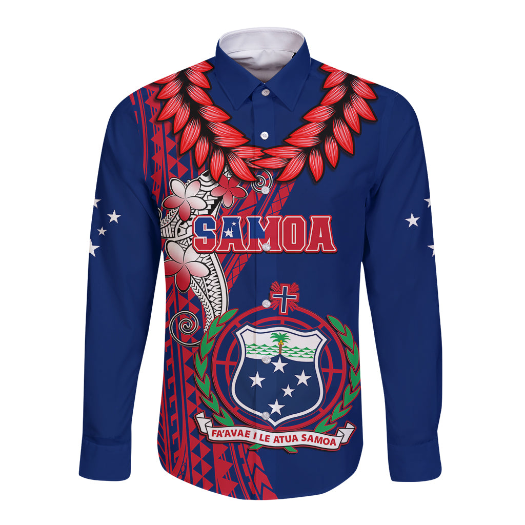 Polynesian Pride Samoa Long Sleeve Button Shirt Ula Fala Mix Samoan Tribal Blue Version LT14 Unisex Blue - Polynesian Pride