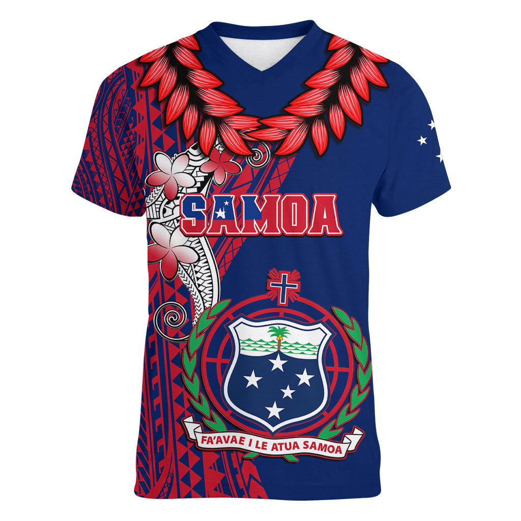 Polynesian Pride Samoa Women V Neck T Shirt Ula Fala Mix Samoan Tribal Blue Version LT14 Female Blue - Polynesian Pride