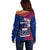 Personalised Samoa Off Shoulder Sweater Ula Fala Mix Samoan Tribal Blue Version LT14 - Polynesian Pride