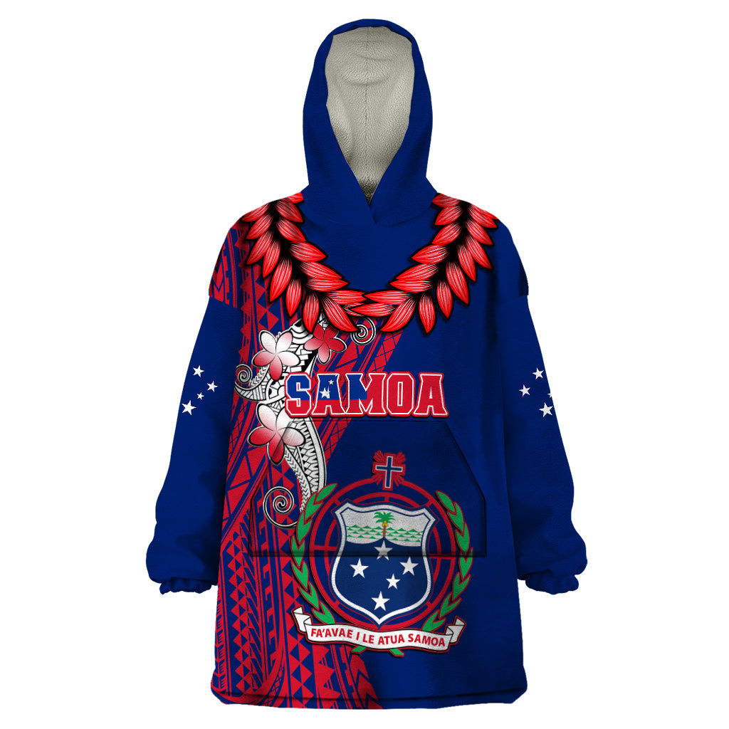 Personalised Samoa Wearable Blanket Hoodie Ula Fala Mix Samoan Tribal Blue Version LT14 One Size Blue - Polynesian Pride