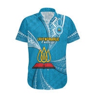 Personalised Tonga Lavengamalie College Hawaiian Shirt Tongan Ngatu Pattern LT14 Blue - Polynesian Pride