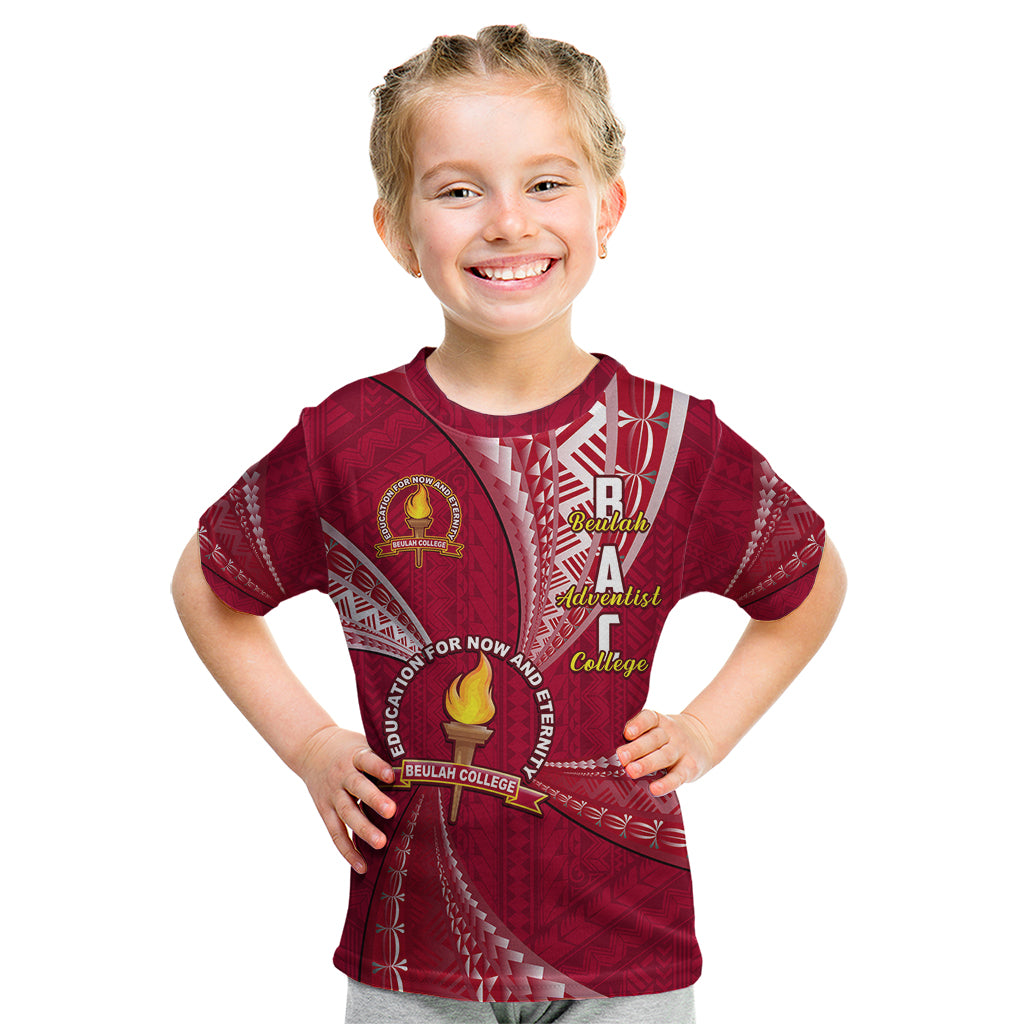Personalised Tonga Beulah College Kid T Shirt Tongan Ngatu Pattern LT14 Maroon - Polynesian Pride