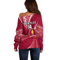 Personalised Tonga Beulah College Off Shoulder Sweater Tongan Ngatu Pattern LT14 - Polynesian Pride