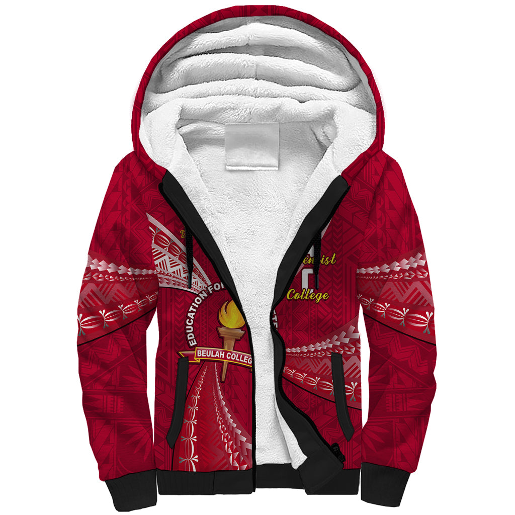 Personalised Tonga Beulah College Sherpa Hoodie Tongan Ngatu Pattern LT14 Unisex Maroon - Polynesian Pride