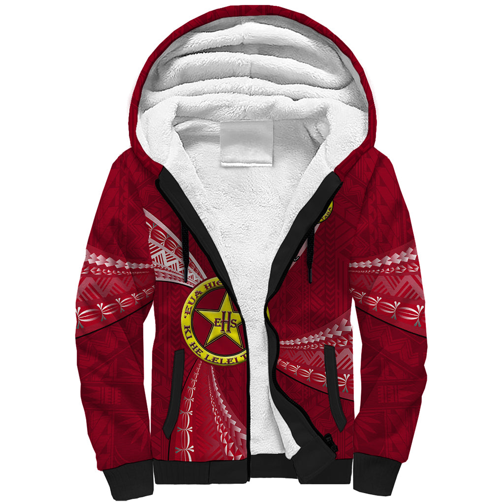 Personalised Tonga Eua High School Sherpa Hoodie Tongan Ngatu Pattern LT14 Unisex Maroon - Polynesian Pride