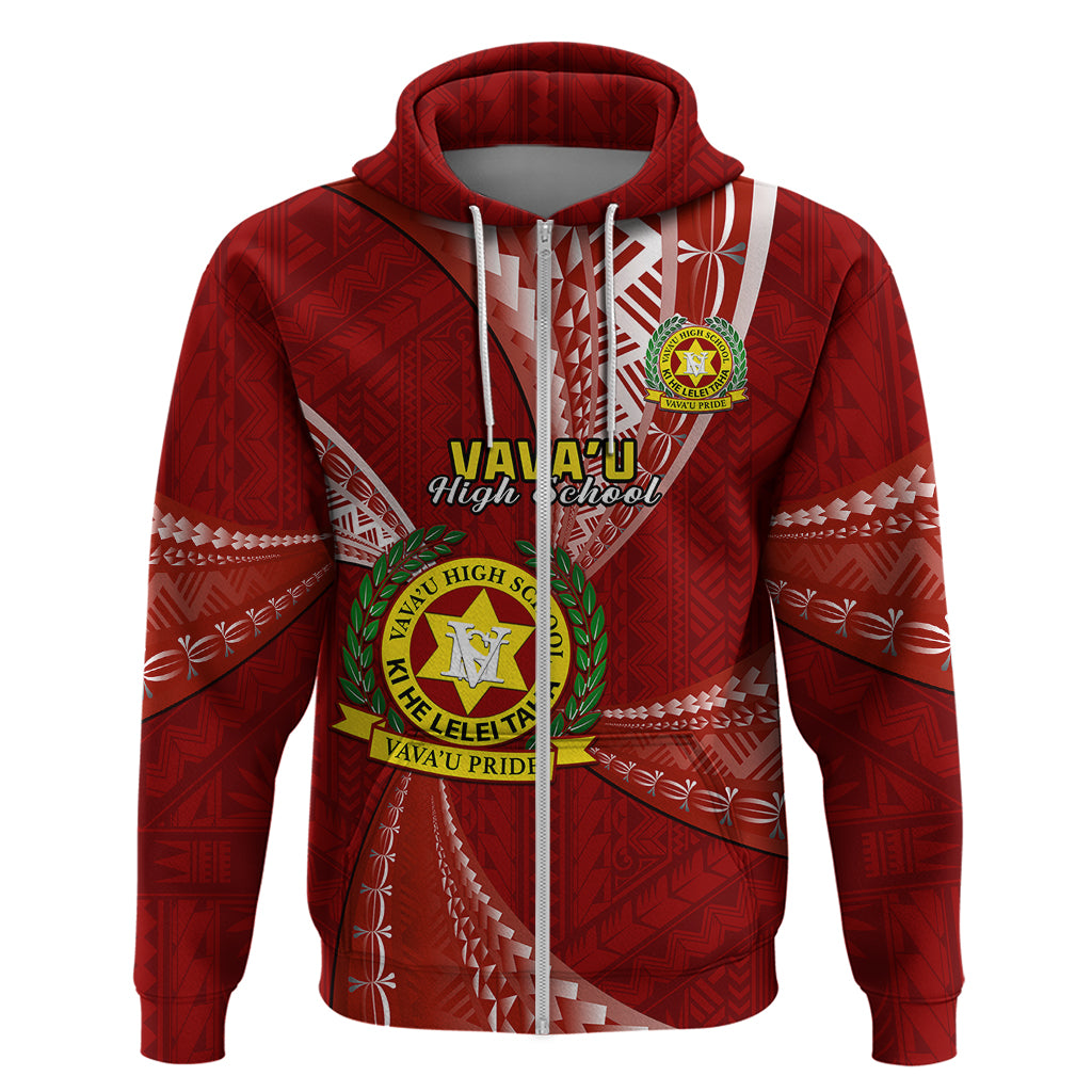 Custom Tonga Vavau High School Hoodie Tongan Ngatu Pattern LT14 Zip Hoodie Maroon - Polynesian Pride