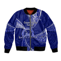Personalised Tonga Queen Salote College Bomber Jacket Tongan Ngatu Pattern LT14 Unisex Blue - Polynesian Pride