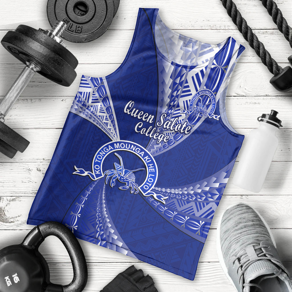 Personalised Tonga Queen Salote College Men Tank Top Class Of Year Tongan Ngatu Pattern LT14 Blue - Polynesian Pride