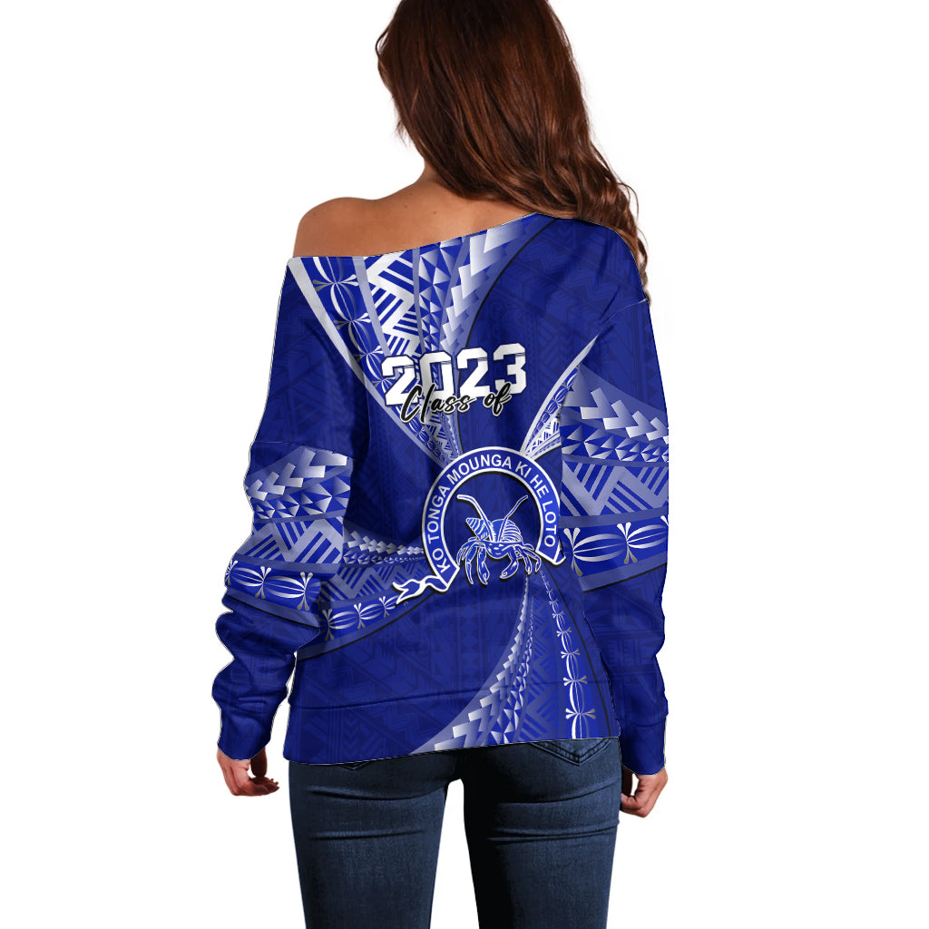 Personalised Tonga Queen Salote College Off Shoulder Sweater Class Of Year Tongan Ngatu Pattern LT14 - Polynesian Pride