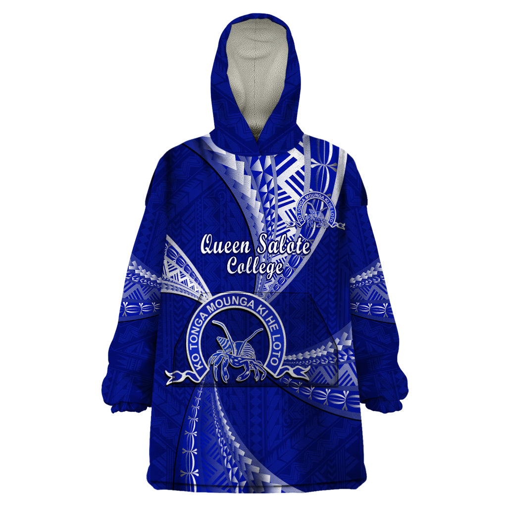 Personalised Tonga Queen Salote College Wearable Blanket Hoodie Class Of Year Tongan Ngatu Pattern LT14 One Size Blue - Polynesian Pride