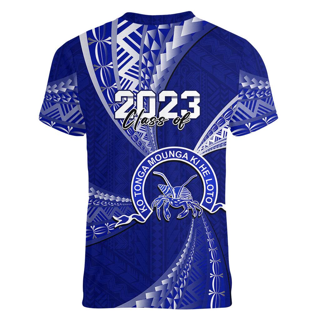 Personalised Tonga Queen Salote College Women V Neck T Shirt Class Of Year Tongan Ngatu Pattern LT14 - Polynesian Pride