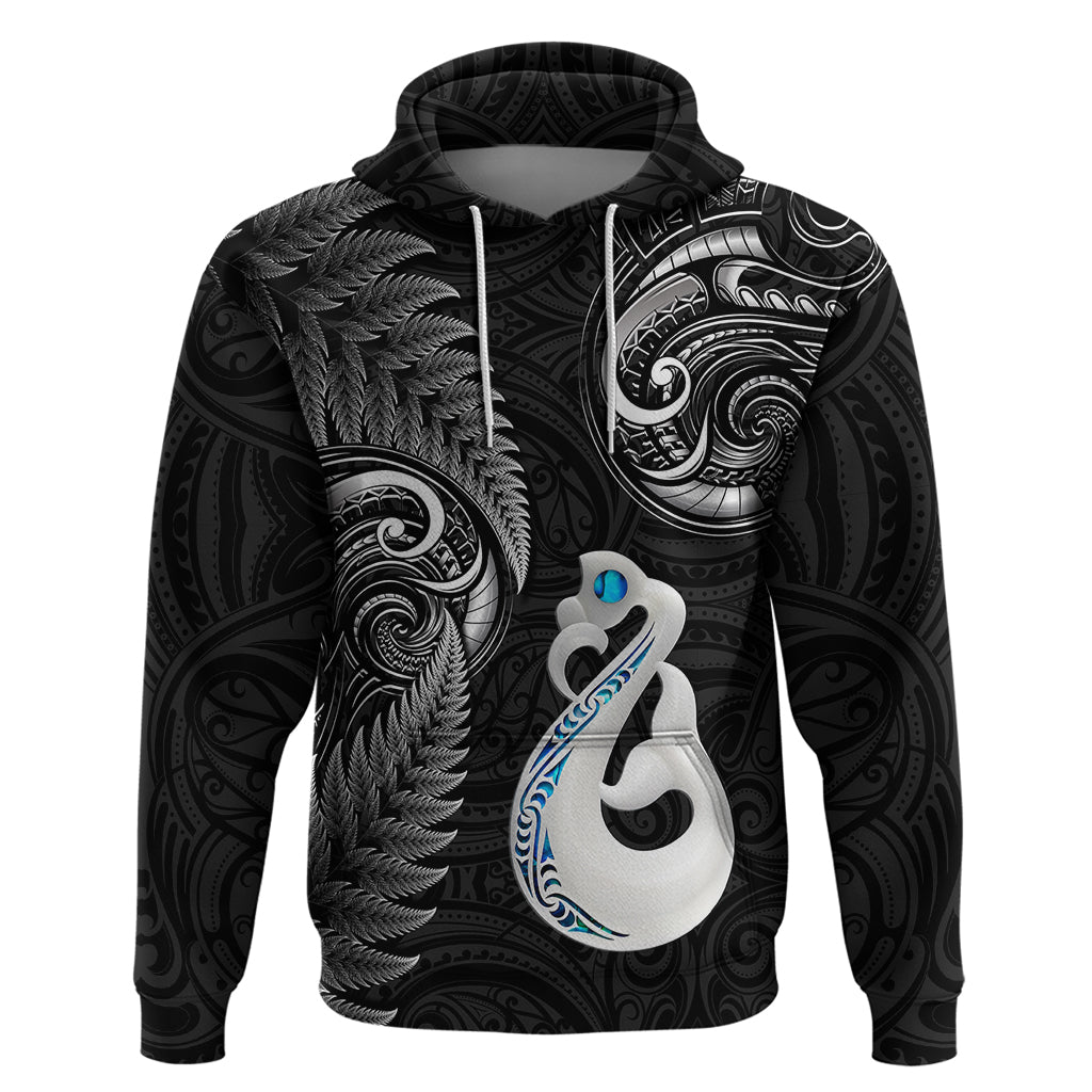 Custom New Zealand Hoodie Aotearoa Silver Fern With Manaia Maori Unique Black LT14 Pullover Hoodie Black - Polynesian Pride