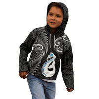 Personalised New Zealand Kid Hoodie Aotearoa Silver Fern With Manaia Maori Unique Black LT14 - Polynesian Pride