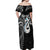 Personalised New Zealand Off Shoulder Maxi Dress Aotearoa Silver Fern With Manaia Maori Unique Black LT14 - Polynesian Pride