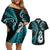 Personalised New Zealand Couples Off The Shoulder Long Sleeve Dress and Hawaiian Shirt Aotearoa Silver Fern With Manaia Maori Unique Turquoise LT14 Turquoise - Polynesian Pride