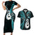 Personalised New Zealand Couples Short Sleeve Bodycon Dress and Hawaiian Shirt Aotearoa Silver Fern With Manaia Maori Unique Turquoise LT14 Turquoise - Polynesian Pride