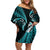 Personalised New Zealand Off Shoulder Short Dress Aotearoa Silver Fern With Manaia Maori Unique Turquoise LT14 Women Turquoise - Polynesian Pride