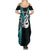 Personalised New Zealand Summer Maxi Dress Aotearoa Silver Fern With Manaia Maori Unique Turquoise LT14 - Polynesian Pride